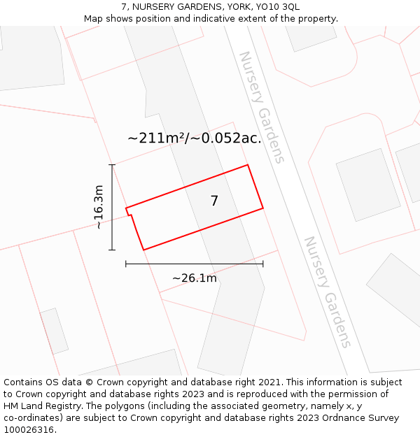 7, NURSERY GARDENS, YORK, YO10 3QL: Plot and title map