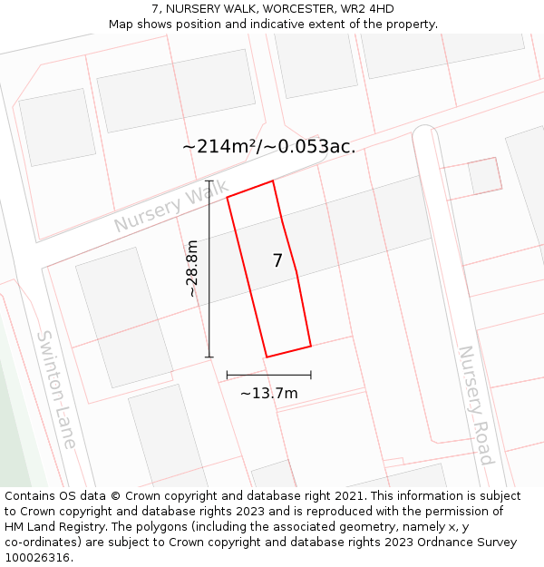 7, NURSERY WALK, WORCESTER, WR2 4HD: Plot and title map