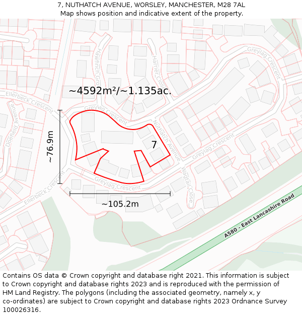 7, NUTHATCH AVENUE, WORSLEY, MANCHESTER, M28 7AL: Plot and title map