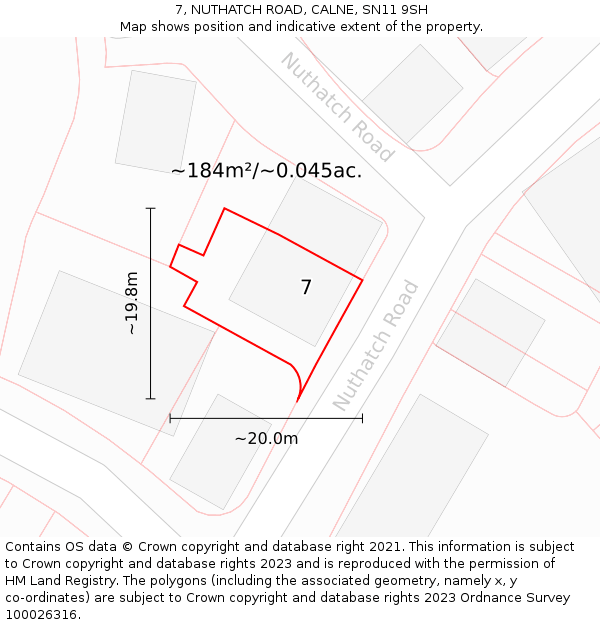 7, NUTHATCH ROAD, CALNE, SN11 9SH: Plot and title map