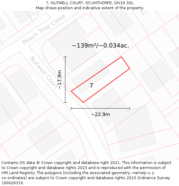 7, NUTWELL COURT, SCUNTHORPE, DN16 3GL: Plot and title map