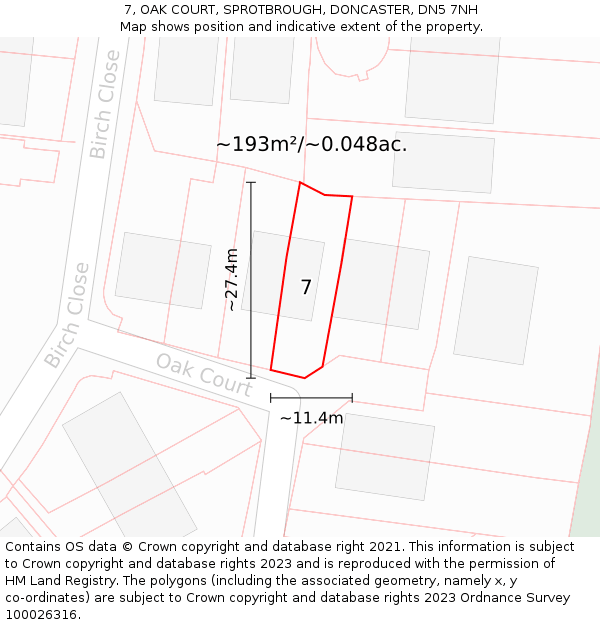 7, OAK COURT, SPROTBROUGH, DONCASTER, DN5 7NH: Plot and title map