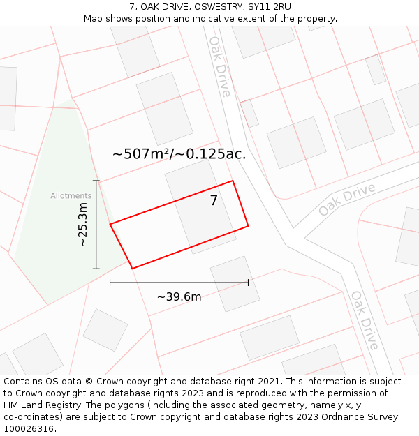 7, OAK DRIVE, OSWESTRY, SY11 2RU: Plot and title map