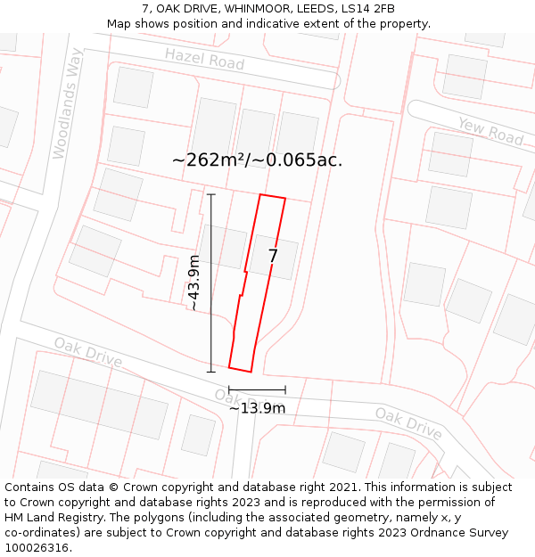 7, OAK DRIVE, WHINMOOR, LEEDS, LS14 2FB: Plot and title map