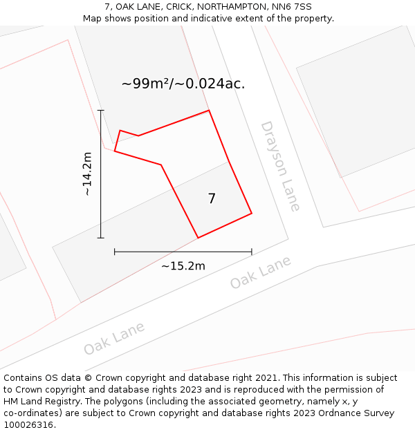 7, OAK LANE, CRICK, NORTHAMPTON, NN6 7SS: Plot and title map