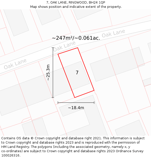 7, OAK LANE, RINGWOOD, BH24 1QP: Plot and title map