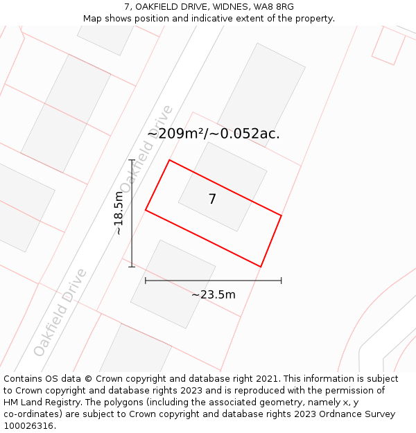 7, OAKFIELD DRIVE, WIDNES, WA8 8RG: Plot and title map