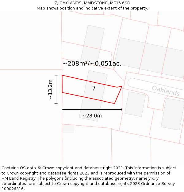 7, OAKLANDS, MAIDSTONE, ME15 6SD: Plot and title map