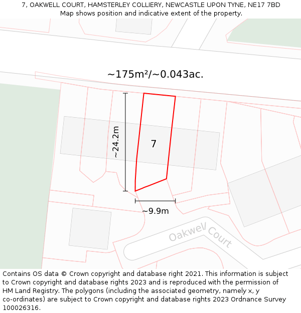 7, OAKWELL COURT, HAMSTERLEY COLLIERY, NEWCASTLE UPON TYNE, NE17 7BD: Plot and title map