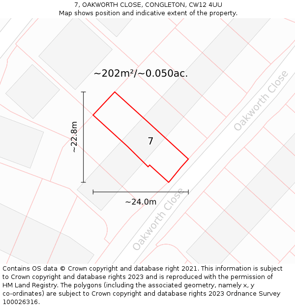 7, OAKWORTH CLOSE, CONGLETON, CW12 4UU: Plot and title map