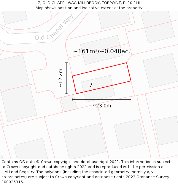 7, OLD CHAPEL WAY, MILLBROOK, TORPOINT, PL10 1HL: Plot and title map