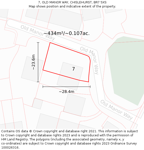 7, OLD MANOR WAY, CHISLEHURST, BR7 5XS: Plot and title map