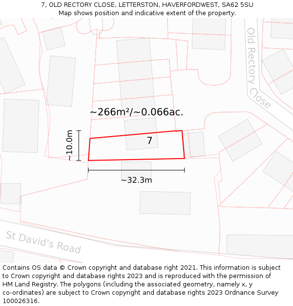 7, OLD RECTORY CLOSE, LETTERSTON, HAVERFORDWEST, SA62 5SU: Plot and title map