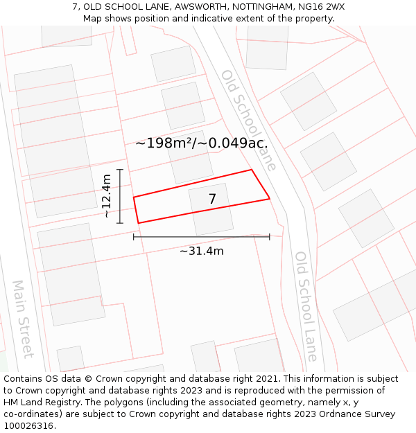 7, OLD SCHOOL LANE, AWSWORTH, NOTTINGHAM, NG16 2WX: Plot and title map