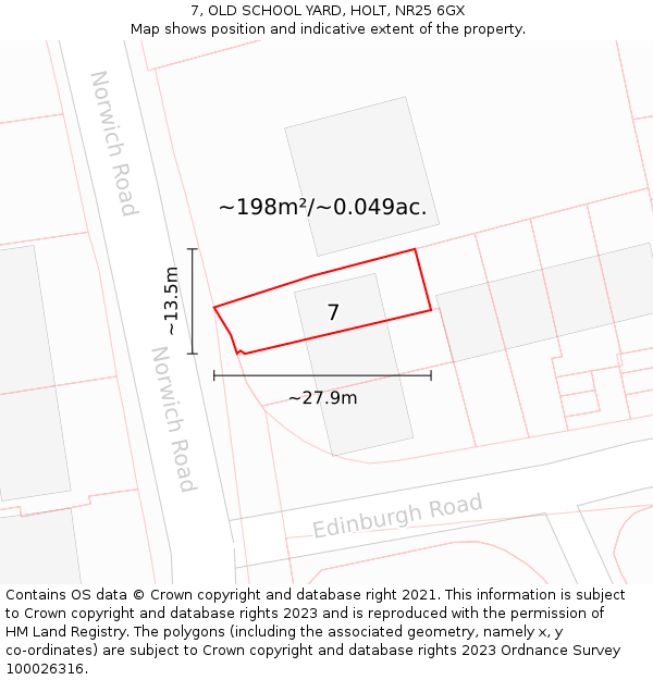 7, OLD SCHOOL YARD, HOLT, NR25 6GX: Plot and title map