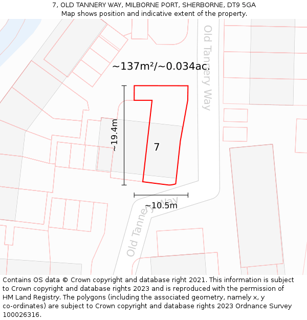 7, OLD TANNERY WAY, MILBORNE PORT, SHERBORNE, DT9 5GA: Plot and title map