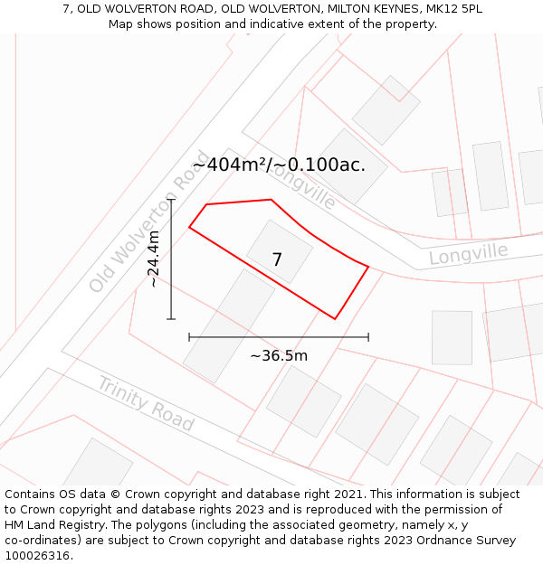 7, OLD WOLVERTON ROAD, OLD WOLVERTON, MILTON KEYNES, MK12 5PL: Plot and title map