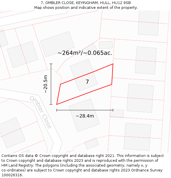 7, OMBLER CLOSE, KEYINGHAM, HULL, HU12 9SB: Plot and title map