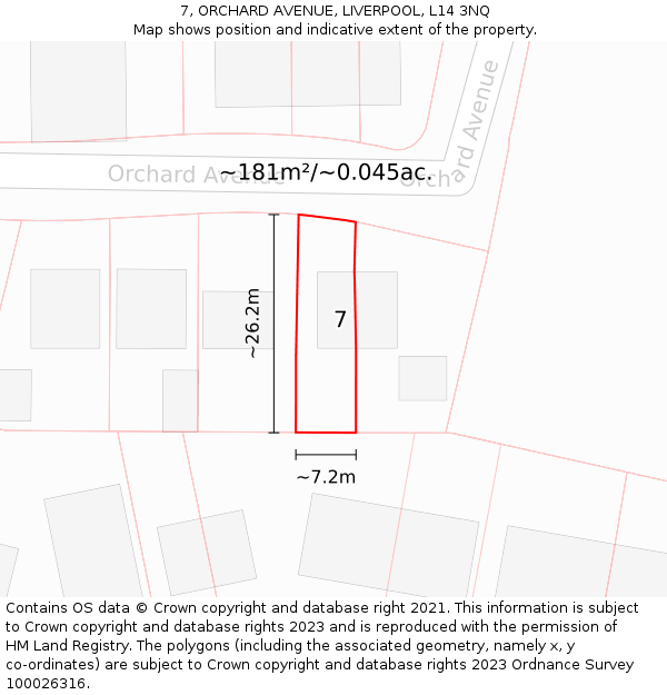 7, ORCHARD AVENUE, LIVERPOOL, L14 3NQ: Plot and title map