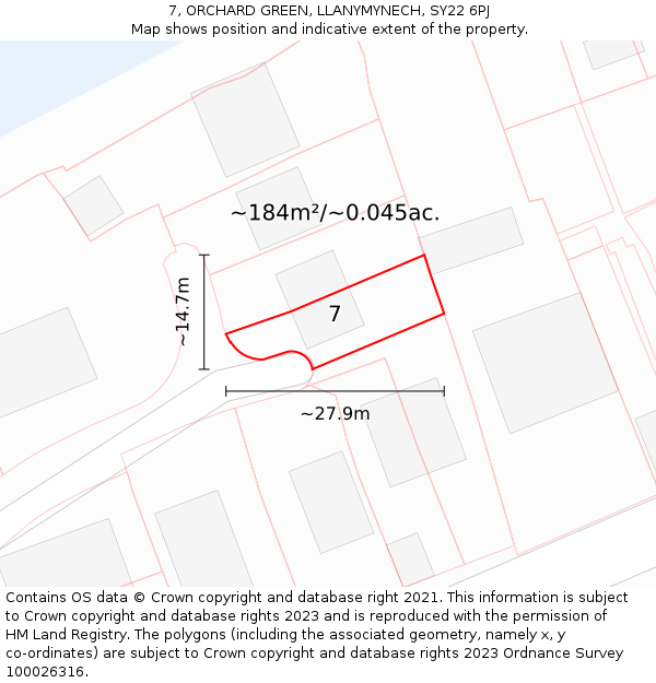 7, ORCHARD GREEN, LLANYMYNECH, SY22 6PJ: Plot and title map