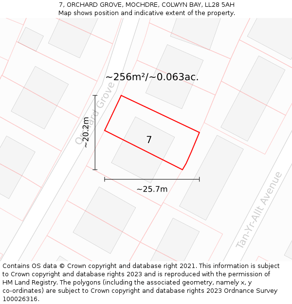 7, ORCHARD GROVE, MOCHDRE, COLWYN BAY, LL28 5AH: Plot and title map