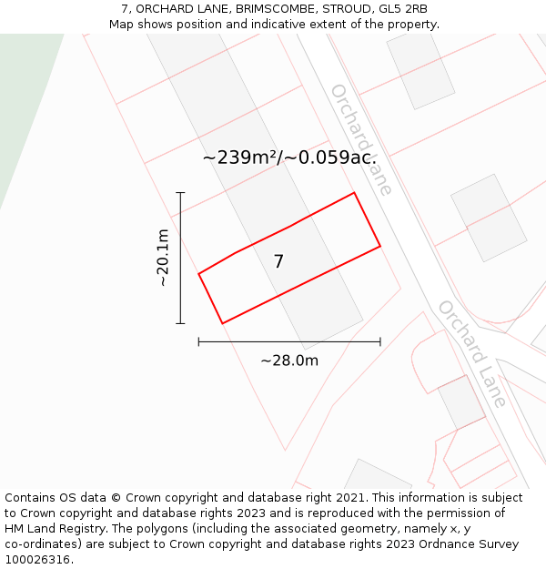 7, ORCHARD LANE, BRIMSCOMBE, STROUD, GL5 2RB: Plot and title map