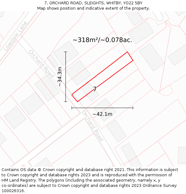 7, ORCHARD ROAD, SLEIGHTS, WHITBY, YO22 5BY: Plot and title map