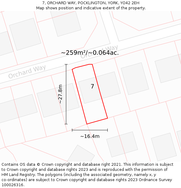 7, ORCHARD WAY, POCKLINGTON, YORK, YO42 2EH: Plot and title map