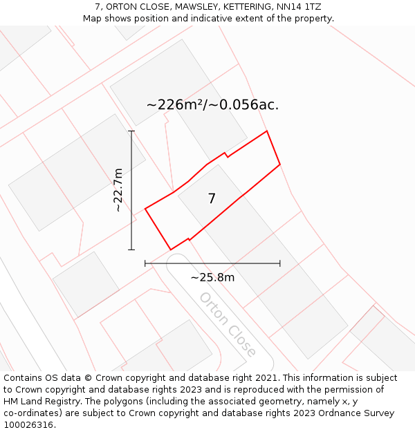 7, ORTON CLOSE, MAWSLEY, KETTERING, NN14 1TZ: Plot and title map