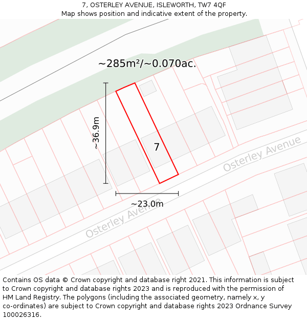7, OSTERLEY AVENUE, ISLEWORTH, TW7 4QF: Plot and title map