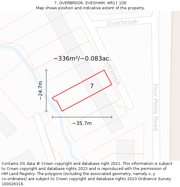 7, OVERBROOK, EVESHAM, WR11 1DE: Plot and title map