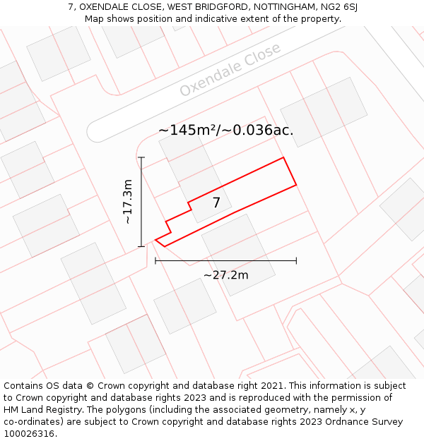 7, OXENDALE CLOSE, WEST BRIDGFORD, NOTTINGHAM, NG2 6SJ: Plot and title map