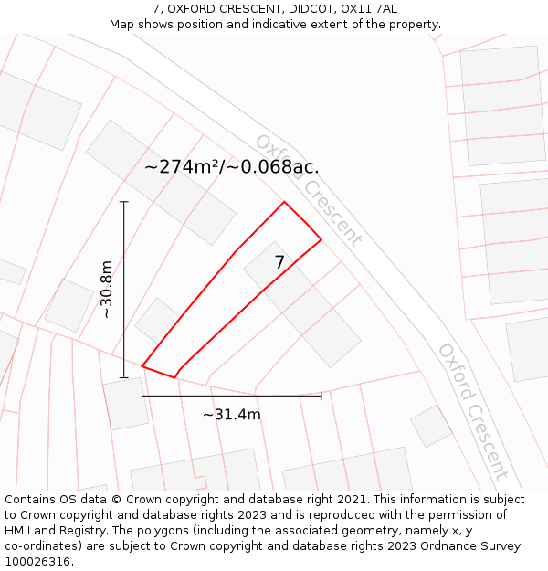 7, OXFORD CRESCENT, DIDCOT, OX11 7AL: Plot and title map