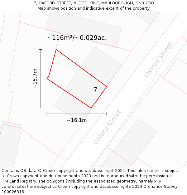 7, OXFORD STREET, ALDBOURNE, MARLBOROUGH, SN8 2DQ: Plot and title map