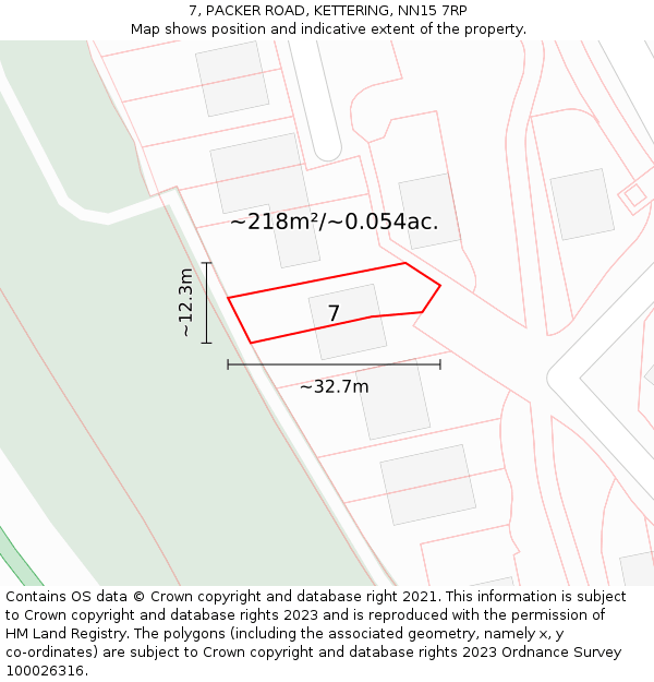 7, PACKER ROAD, KETTERING, NN15 7RP: Plot and title map