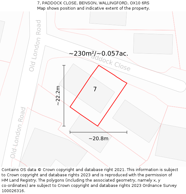 7, PADDOCK CLOSE, BENSON, WALLINGFORD, OX10 6RS: Plot and title map