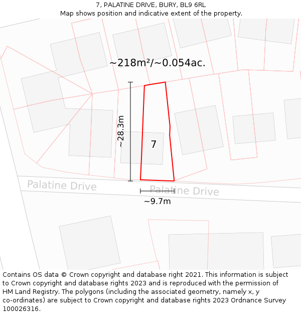 7, PALATINE DRIVE, BURY, BL9 6RL: Plot and title map