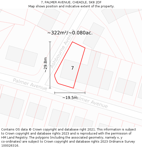 7, PALMER AVENUE, CHEADLE, SK8 2DF: Plot and title map