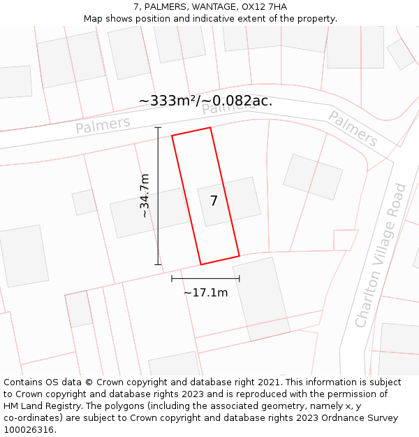 7, PALMERS, WANTAGE, OX12 7HA: Plot and title map