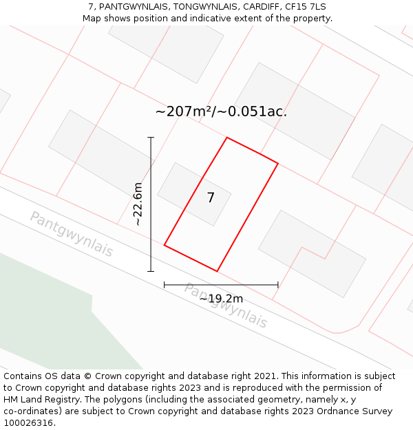 7, PANTGWYNLAIS, TONGWYNLAIS, CARDIFF, CF15 7LS: Plot and title map