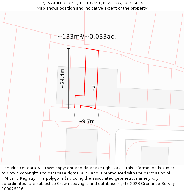 7, PANTILE CLOSE, TILEHURST, READING, RG30 4HX: Plot and title map