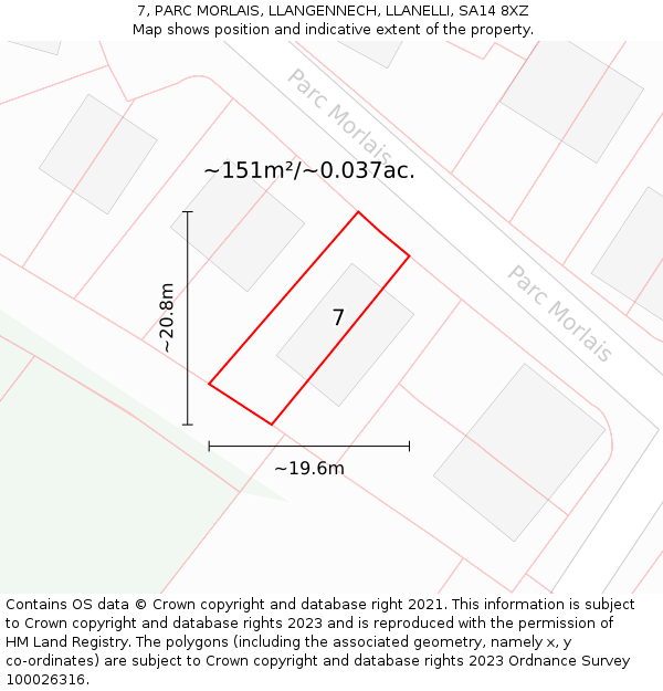 7, PARC MORLAIS, LLANGENNECH, LLANELLI, SA14 8XZ: Plot and title map