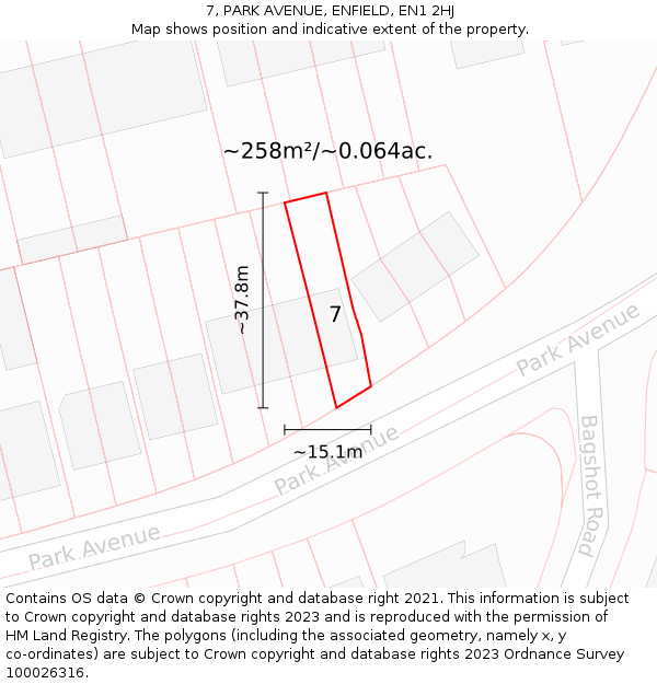 7, PARK AVENUE, ENFIELD, EN1 2HJ: Plot and title map