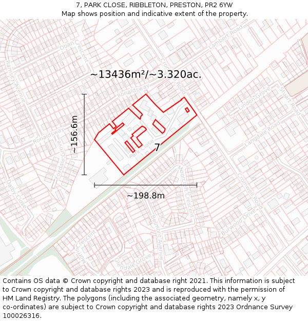 7, PARK CLOSE, RIBBLETON, PRESTON, PR2 6YW: Plot and title map