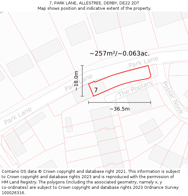 7, PARK LANE, ALLESTREE, DERBY, DE22 2DT: Plot and title map