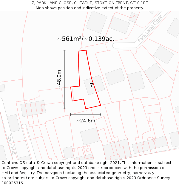 7, PARK LANE CLOSE, CHEADLE, STOKE-ON-TRENT, ST10 1PE: Plot and title map