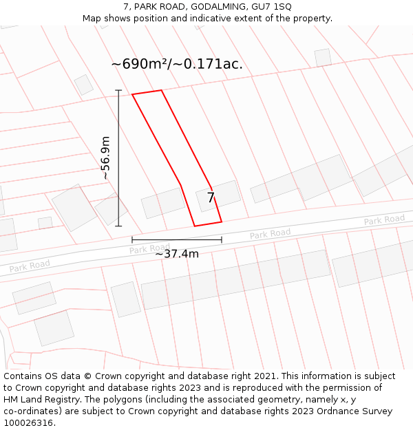 7, PARK ROAD, GODALMING, GU7 1SQ: Plot and title map