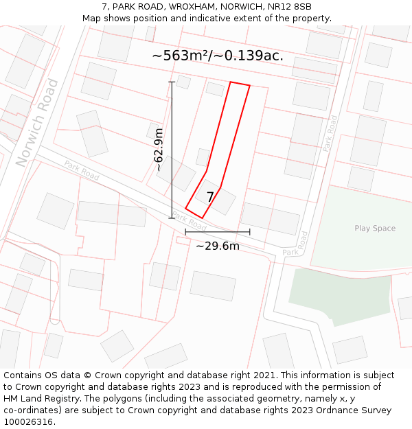 7, PARK ROAD, WROXHAM, NORWICH, NR12 8SB: Plot and title map