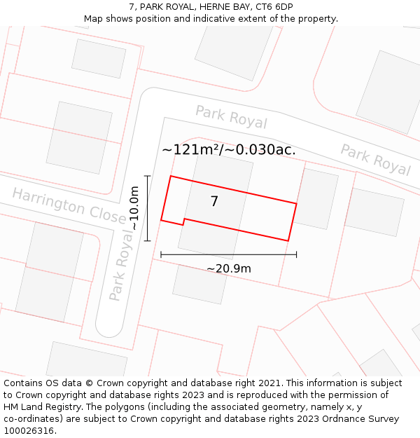 7, PARK ROYAL, HERNE BAY, CT6 6DP: Plot and title map