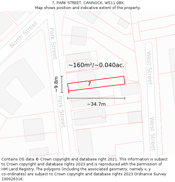 7, PARK STREET, CANNOCK, WS11 0BX: Plot and title map